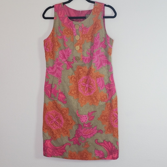 Taylor Womens Shift Dress Sz 8 Multi Colored Silk/Linen Blend Knee Length Resort - Picture 1 of 13